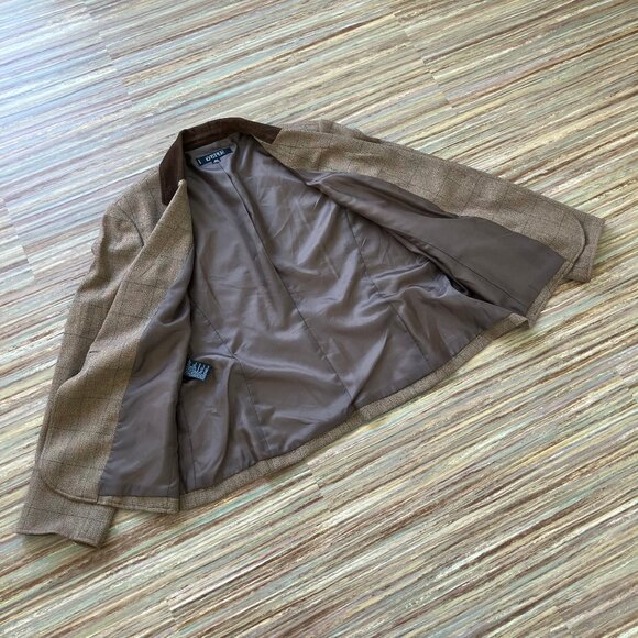 Kasper Brown Plaid Blazer Equestrian Jacket Contrast Collar Pockets Women's 16W - Picture 4 of 8